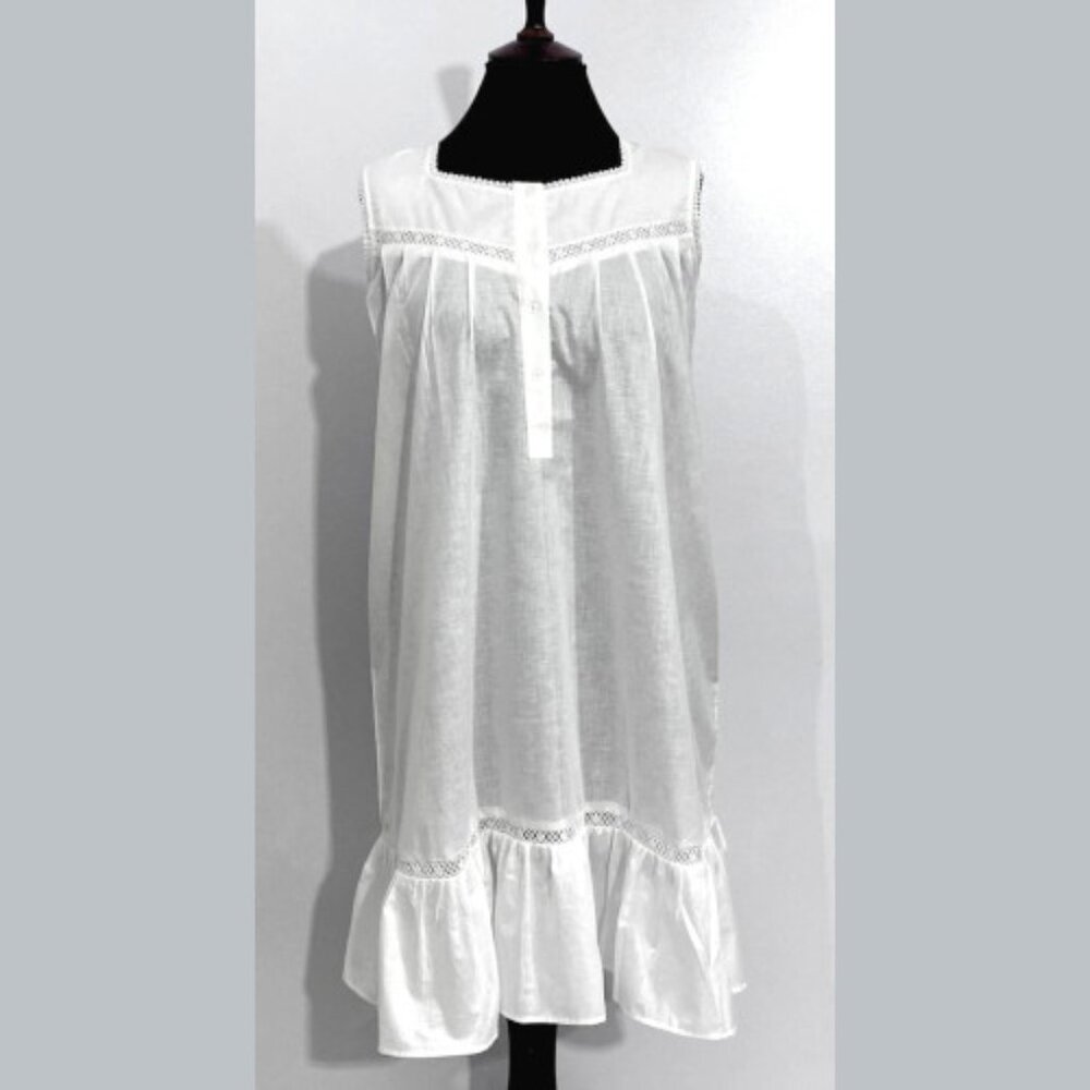 SoieRose Sleeveless 100% Cotton Victorian Nightgown - White SR-1071